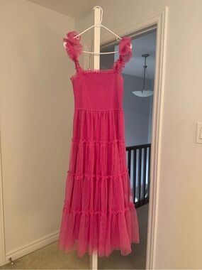 Hot Pink Tiered Tulle Dress with Ruffle Straps